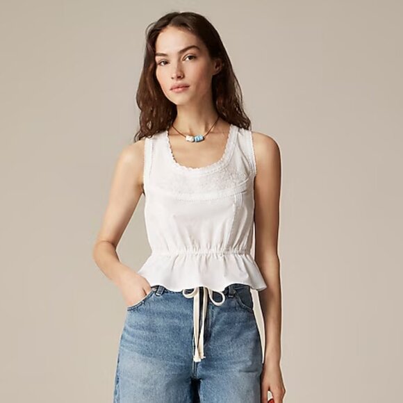J. Crew Women's Flutter-hem tank in cotton poplin XXS White Color - Picture 1 of 6